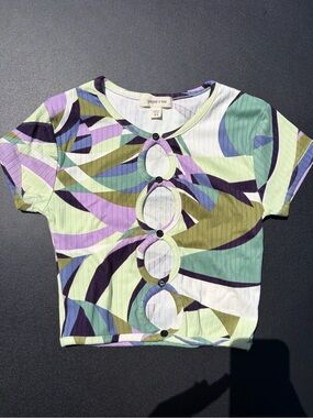 paper + tee Abstract Circle-Front Ribbed Crop Top in Pastels